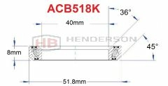Bicycle Headset Bearing ACB518K, MR110, TH-073 40x51.8x8mm 36°x45° Degree